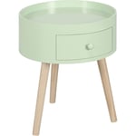 Chevet table de nuit ronde design scandinave tiroir bicolore pieds effilés inclinés bois massif chêne clair vert - Vert