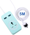 URbantin 5M Extension Lead Blue with USB 2 Solts, Single Gang Power Strip Plug Socket AC Outlet with 5 Metre Power Extension Cord Fuse UK Plug for Electrical Power Accessories