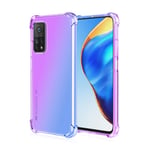 FANFO® Case for Xiaomi Mi 10T Pro/10T 5G, Gradient Color Transparent Ultra Slim Anti Smudge Silicone Soft Shockproof TPU Reinforced Corners Protection Phone Cover, Purple/Blue