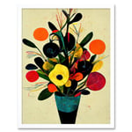 Bright Autumnal Flower Bouquet Vase Midcentury Style Painting Abstract Yellow Orange Red Teal Art Print Framed Poster Wall Decor 12x16 inch