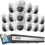 ZOSI 4K PoE Kit Caméra de Surveillance, 16pcs 8MP Caméra + 16CH NVR 4K avec HDD de 4 to, Détection Humaine, Vision Nocturne Couleur