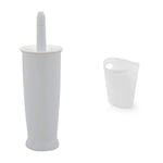 Addis 510284 Closed Toilet Brush Set, Plastic, White, 12.5 x 12.5 x 39 cm & 514806 Plastic Waste Paper Bathroom Bedroom Office Bin, 12 litre, White