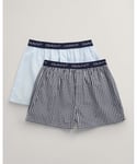 Gant Mens Gingham And Stripe Boxer Shorts 2 -Pack - Blue - Size Large