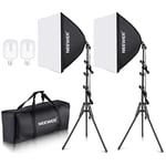 NEEWER Kit d'éclairage Softbox équivalent 700W avec Douille E27, 2 Ampoules LED 5700K 60x60cm Parapluie Softbox éclairage Continu pour Photographie de Portraits, Produit de Studio Photo et Vidéo
