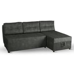 postergaleria Corner sofa with 2 bedding bins 196x145 cm dark grey - corner sofa bed right, sleeping surface 196x140 cm, in velour fabric - 3 seater sofa, for living room, guest room