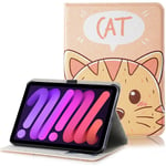 iPad Mini (2021) Kunst Skunn Deksel med Lommebok &amp; Touch Pen Holder - Kat