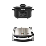 Breville Sandwich/Panini Press and Toastie Maker, 3-Slice + Serve Digital Slow Cooker with Hinged Lid and Programmable Countdown Timer, 4.7 Litre
