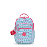 Kipling Seoul S, Small Backpack (With Laptop Protection), 16 x 25.5 x 35 cm, Dreamy Geo C (Blue)