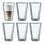 Bodum Canteen Double Wall Glass Set, Mouth Blown Borosilicate Glass - 0.4 L, Transparent, Pack of 6