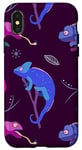 Coque pour iPhone X/XS Rose Bleu Lavande Moutarde Caméléon Motif Magenta