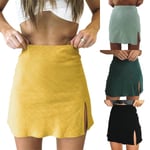Women A Line Short Skirt Solid Color Yellow M