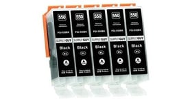 Cartouche compatible - 5 cartouches d'encre avec puce compatible avec canon pgi-550 pgbk noir pour canon pixma ip-7250 ip-8750 ix-6850 mg-5450 mg-5550 mg-5650 mg-5655
