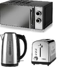 Microwave Kettle Toaster Tower 3kW 2 Slice Black Mirrored Manual Stainless Steel