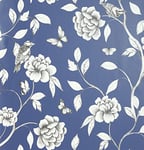 Arthouse Rose Garden Navy Floral Wallpaper - Birds Butterflies - Navy Background Creates Striking Contrast - Living Spaces & Feature Walls - Kitchen - Bedroom - Hallway - Dining 10m x 53cm Roll 907600