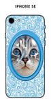 Coque Iphone SE (2020) Design : Chat Ovale Mandala Feuilles Bleues