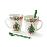Spode Christmas Tree 2023 Annual 4pc Mug and Spoon Set | Christmas Mugs - Microwave & Dishwasher Safe | Cute Coffee Mugs | Porcelain Coffee Cup & Spoon | 13-Ounce Coffee Mug