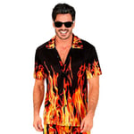 WIDMANN MILANO PARTY FASHION - Costume feu homme, chemise à manches courtes, diable, flammes, tenue d'été, Halloween