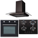 SIA 60cm Single Electric Oven, Gas 4 burner Glass Hob & Curved Glass Cooker Hood
