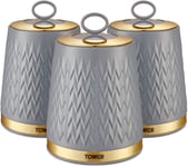 Tower T826091GRY Empire Set of 3 Storage Canisters for Tea Coffee Sugar, 1.3L,