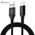 AMORUS - Lightning 8pin Nylon USB-Kabel data/sync - iphone/iPad - Sort