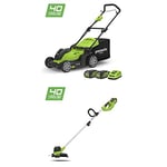 Greenworks 40V Cordless Lawn Mower 41cm (16") with 2x 2Ah batteries and charger - 2504707UC & Greenworks 40V Cordless String Trimmer (Front-mount motor) - Battery and charger not included - 2101507