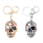 2 st Dödskalle Nyckelringar Rhinestone Inlagd Dödskalle Nyckelring Trendig Handväska Hängen