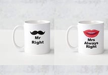 Mr Right and Mrs Always Right Novelty Set of Two Cute Tea Coffee Mugs Cups Perfect for Valentines Day Weddings Birthdays or Anniversary Celebrations