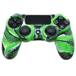 Water Transfer Printing Silicone Skin For PS4 RALAN ,PS4 Silicone Skin Controller For PS4 Slim/PS4 Pro Controller (Black Pro Thumb Grip x 8 ,Cat + Skull Cap Cover Grip x 2) (Green white black)