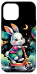 Coque pour iPhone 13 Pro Max Bunny Riding Trottinette électrique Motif lapin