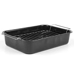 Russell Hobbs CW9161 Romano 34 cm Roaster - Vitreous Enamel Deep Baking Pan with Rack, Durable Steel Ovenware, Grilling Rack, Easy to Clean, Rectangular Oven Dish, Dishwasher Safe, Black