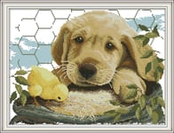 Cross Stitch Embroidery Kits for Adults Kids, WOWDECOR Puppy Dog Yellow Chicken Animals 11CT Stamped DIY DMC Needlework Easy Beginners