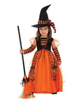 Rubies Déguisement brillante pour fille - Robe de sorcière enfant orange avec détails pailletés et chapeau pour Halloween, carnaval, anniversaire et Noël