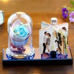 7 Color Custom 4 Photos Album Crystal Led Lamp Cute Photo Frame Night Light with Rose/Bear Anniversary Valentine's Day Mother's Day Ideas for Women Men Blue Rose