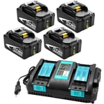 4X BL1850B Batterie + Chargeur Double DC18RD pour Makita 2 Batteries 18V 6,0Ah BL1850 BL1860B BL1860 BL1815 BL1830 BL1840, Radio DMR100 DMR101 DMR102