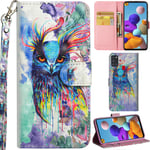 DodoBuy Samsung Galaxy A21s Case 3D Flip Folio Wallet Cover PU Leather with Card Slots Kickstand Feature Magnetic Closure Wrist Strap for Samsung Galaxy A21s - Colorful Owl