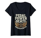 Womens Pedals Power Beats Horsepower Bikepacking Biking-inspired V-Neck T-Shirt
