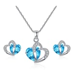 Vackert set matchande örhängen och halsband med strasskristaller blå sten