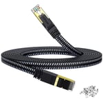 Cat 8 platt Ethernet-kabel 12 m, Cat8 nylonflätad internetkabel, höghastighets 40 gbps nätverkskabel, Rj45 spelkabel för
