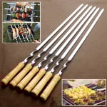 6st rostfritt stål BBQ Platta Grillspett Utomhus Grill Långt handtag Brown 6Pcs