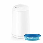 Angelcare Poubelle à Couches + Recharge Anti Odeurs/Grande Capacité Antibactérien Usage Simple Dress up Blanc
