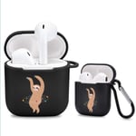 Idocolors Cute Sloth Case for Airpods Black with Carabiner [ Supports Wireless Charging ] Soft TPU Kawaii Cartoon Cover Protective for Apple Airpods 2&1(2019)