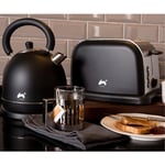 Ovation Black/Silver Large Fast Boil Dome Kettle + Wide Slot 2-Slice Toaster Set
