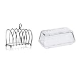 Kilo BA51 Victorian Design Chrome 6 Slice Toast Rack with Ball Feet and Loop Carry Handle & Kilner Vintage Glass Butter Dish with Lid