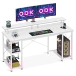ODK Bureau Informatique, Bureau Gaming de Jeu avec Support D'éCran, Bureau avec Rangement Petit Bureau pour Le Bureau, la Chambre (Blanc, 120x50x86.5cm)