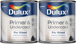 2x Dulux Primer & Undercoat Paint Wood Interior Exterior Quick Dry 250ml - WHITE