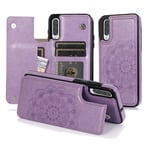 Samsung A40 Case Wallet for Women Flip Leather Cover Phone Case Purse with Card Holder Money Slot Galaxy A40 Shockproof Case Flower Embossed Thin Back Cover Girly Small Phone Pouch Purple