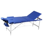 vidaXL Blåt sammenklappeligt massagebord med 3 zoner og aluminiumsramme