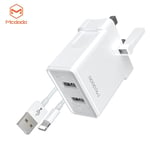 McDodo Fast Charging Dual USB Travel UK Plug with Cable for iPhone 8-13 Pro Max