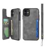 Zouzt Compatible with iphone 11 Wallet Case with Card Holder Premium PU Leather Case Kickstand, Magnetic Shockproof Phone Back Cover With Lanyard For iphone 11 Grey