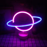 Planet Neon Sign with Base Led Neon Sign Lights Table Lamp Lights Blue Pink Night Light USB/Battery Lights for Besides Table Kids Room Decoration Birthday Party Wedding Day Supply(9.4”'×11.8'')